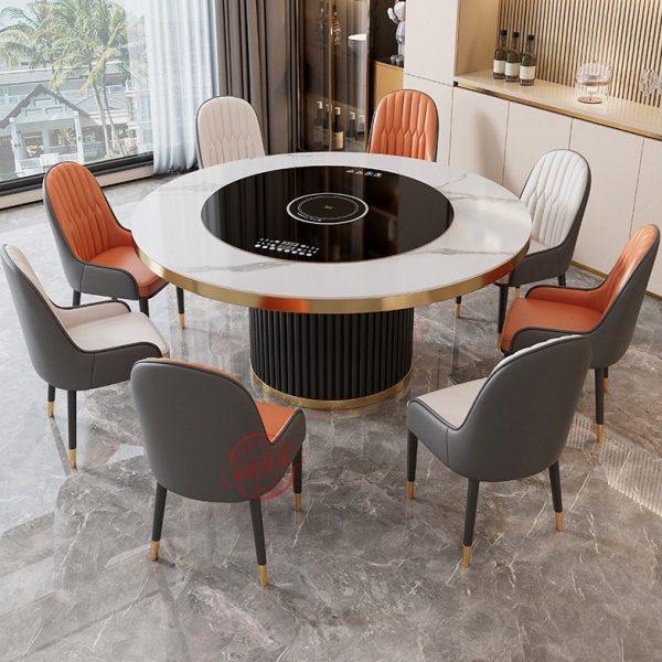 岩板餐桌家用小户型饭桌内嵌电动转盘电磁炉现代简约多功能圆桌子,住宅家具,岩板餐桌,淘宝优惠券,粉丝福利购,淘宝优惠卷