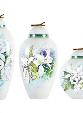 绿紫色白花陶瓷彩陌华香花瓶大号带盖摆件欧式客厅样板房简约饰品