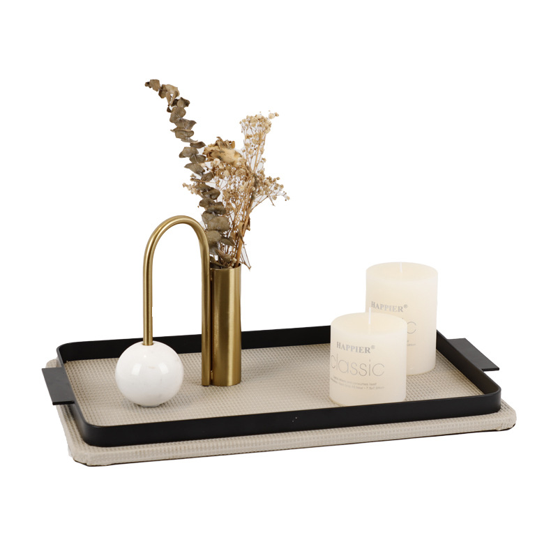 样板间金属皮革现代轻奢托盘软装售楼处衣帽间洗手台收纳饰品摆件