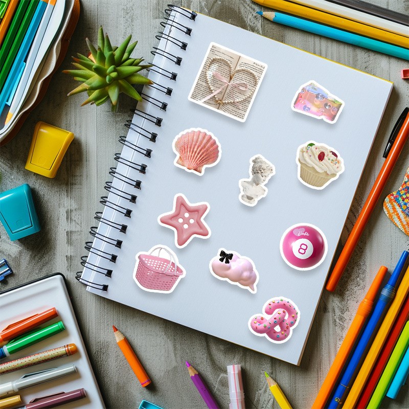 50张粉色小物少女心可爱防水装饰贴画冰箱水杯手账行李箱保温杯头