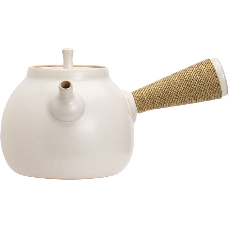 木鱼 苏打釉白泥粗陶侧把壶 小号陶瓷烧水壶电陶炉急须煮茶壶炭炉