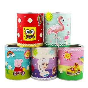 废物利用手工制作奶粉罐创意diy瓶子花盆麻绳装饰幼儿园作业成品