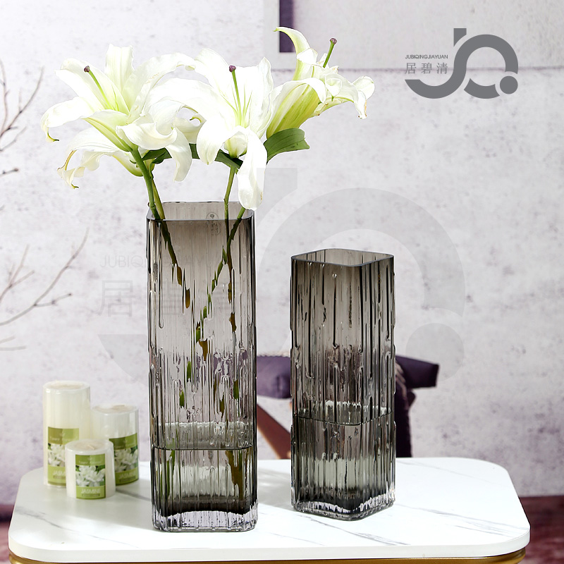 创意简约欧式方形玻璃花瓶鲜花百合玫瑰水培富贵竹桌面餐桌摆件