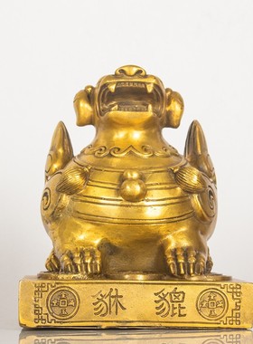 纯黄铜貔貅摆件一对单角貔貅桌面摆件开业送礼办公室金钱貔貅摆件