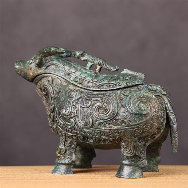 上海博物馆复古青铜器凤纹牺觥古玩复刻家居摆件小众礼品中式送礼