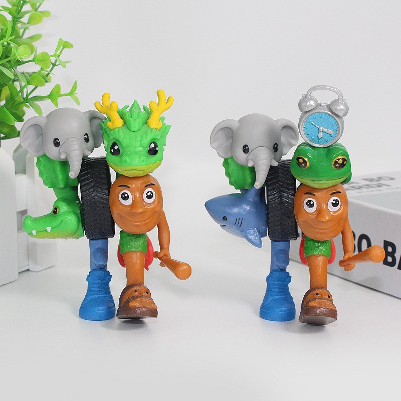 Q版外国山海经融合怪q手办缝合木棍人轮胎青蛙公仔可拆卸拼装玩具