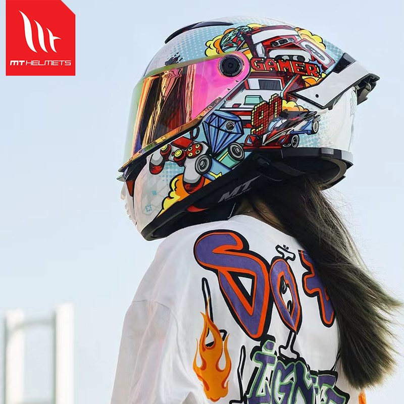 骑士网 MT雷神4 电镀镜片全盔z 摩托车骑行头盔男女大尾翼个性四