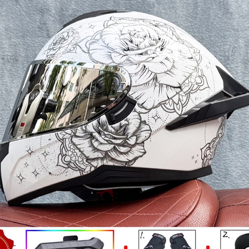 GSB新摩托车头盔男女p蓝牙全盔双镜片机车跑车趴赛新国标3C认证A1