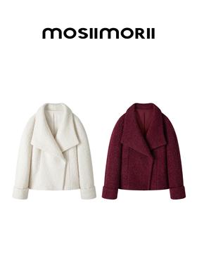 冬日暖阳mosllmorll毛呢外套女白色大衣XA38108