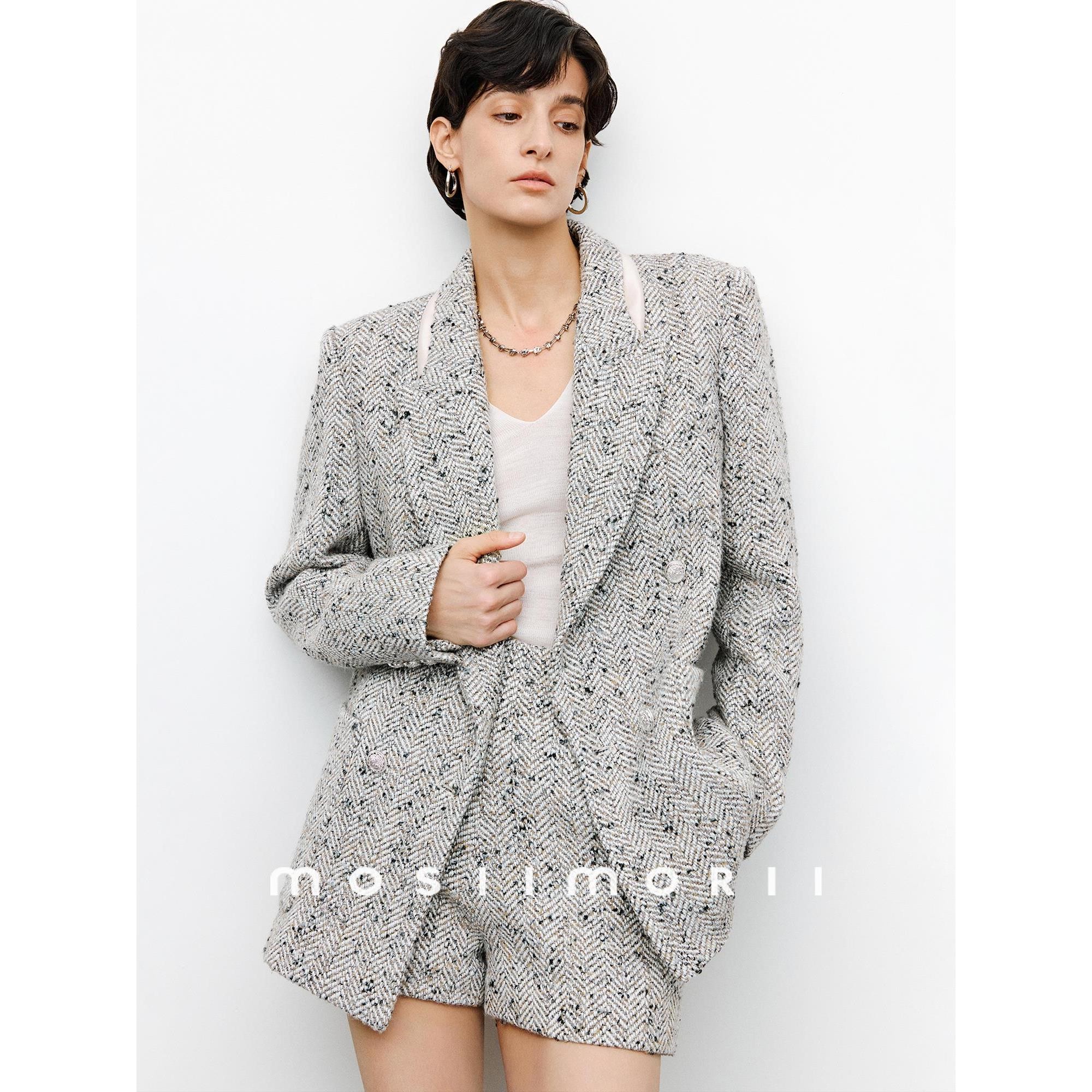 雪欧尼粉丝专享 午夜幻影MOSIIMORII大衣女2025新款粗花呢外套