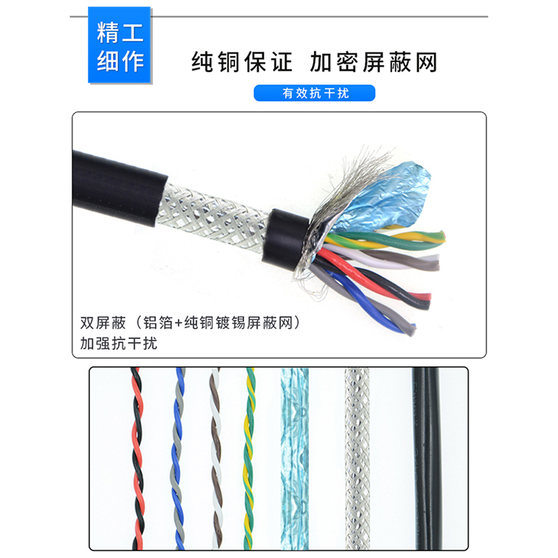 纯铜RVSP485通讯信号线2 4 6 8芯双绞屏蔽线0.2 0.3 0.5 0.75平方