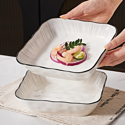 盘子菜盘家用高级感2026新款釉下彩陶瓷餐具轻奢餐盘方盘深盘碟子