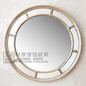 欧美式 壁挂玄关装 饰镜客厅背景墙艺术挂镜圆形木雕镜浴室镜化妆镜