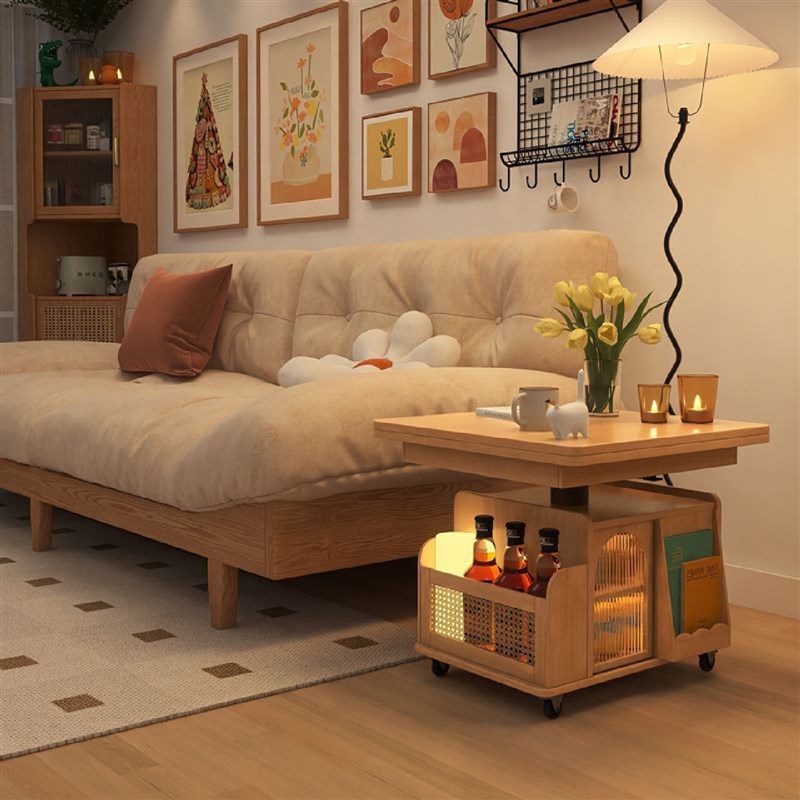 实木升降茶几移动推车茶桌折叠餐桌两用茶台多功能客厅沙发