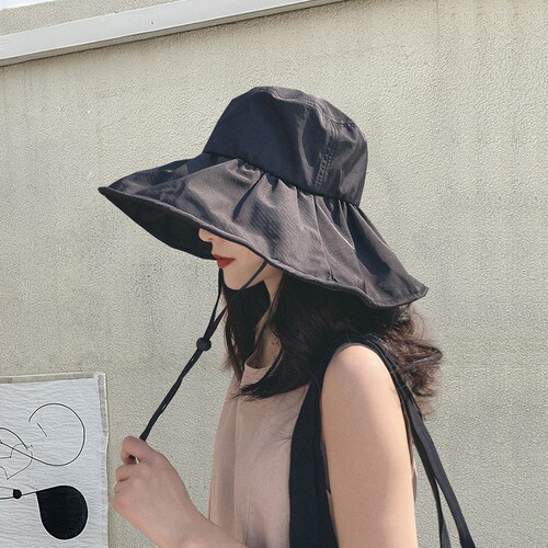 黑胶防紫外线大檐防晒渔夫帽女