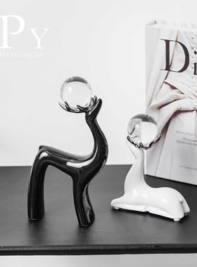 高档轻奢水晶麋鹿酒柜摆件电视柜红酒柜客厅玄关小鹿家居饰品摆件