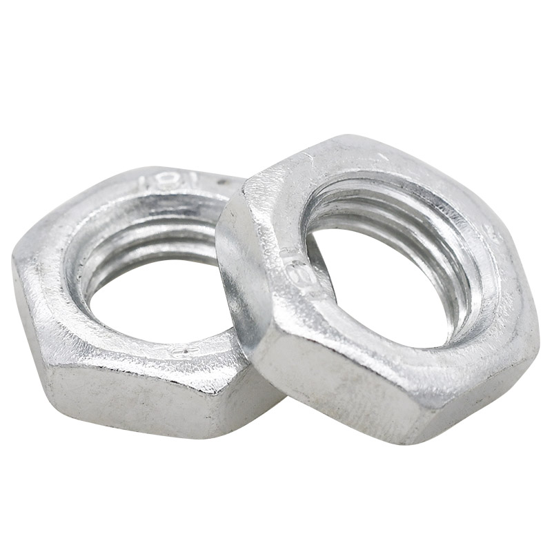 CZ五金镀白锌六角薄螺母GB54细牙六角螺帽细丝并帽扁母M8-M36
