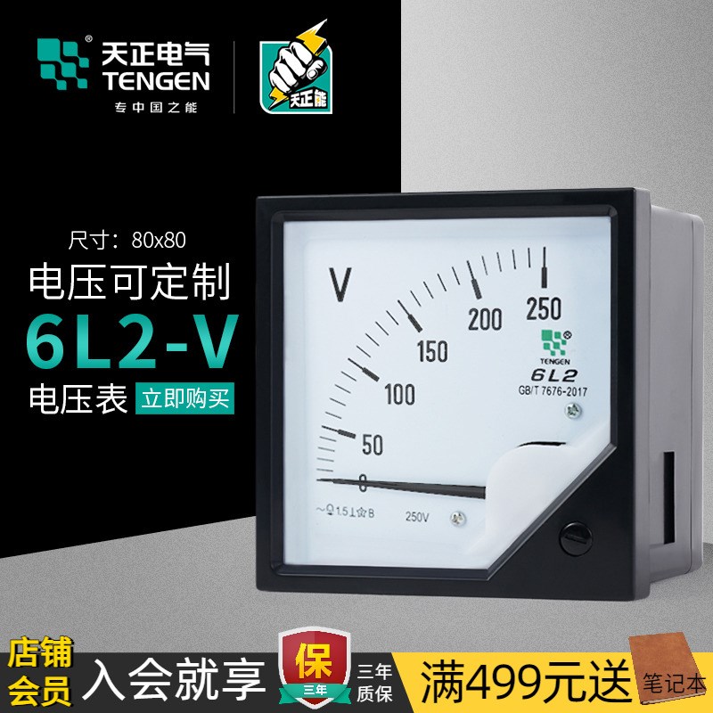 TENGEN天正电气6L2-V电压表交流直通互感指针式10KV12KV 450V500V