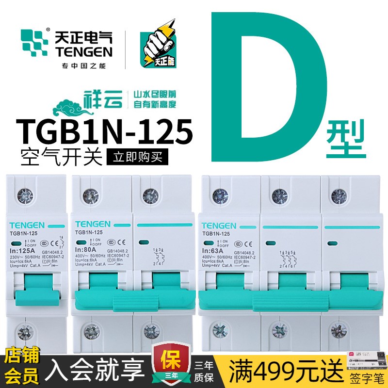 天正D型电动机用防跳闸断路器TGB1N-125单三相100A大电流空气开关