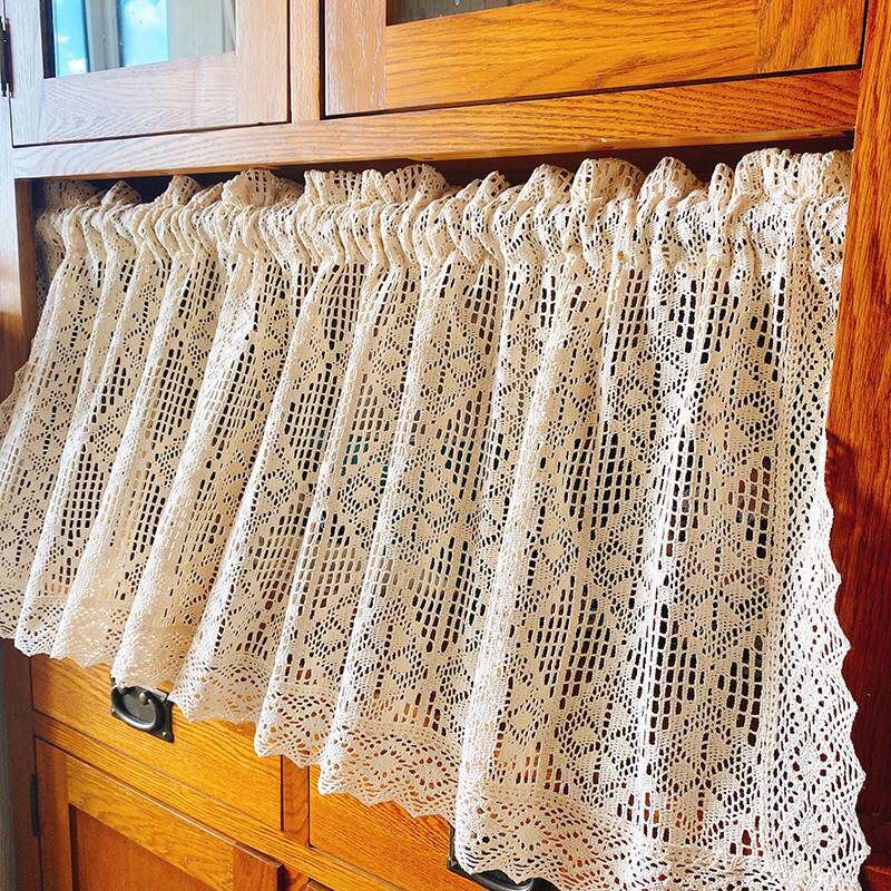 美式复古棉线钩针田园遮光窗帘半帘咖啡帘门帘短帘飘窗帘厨房帘子