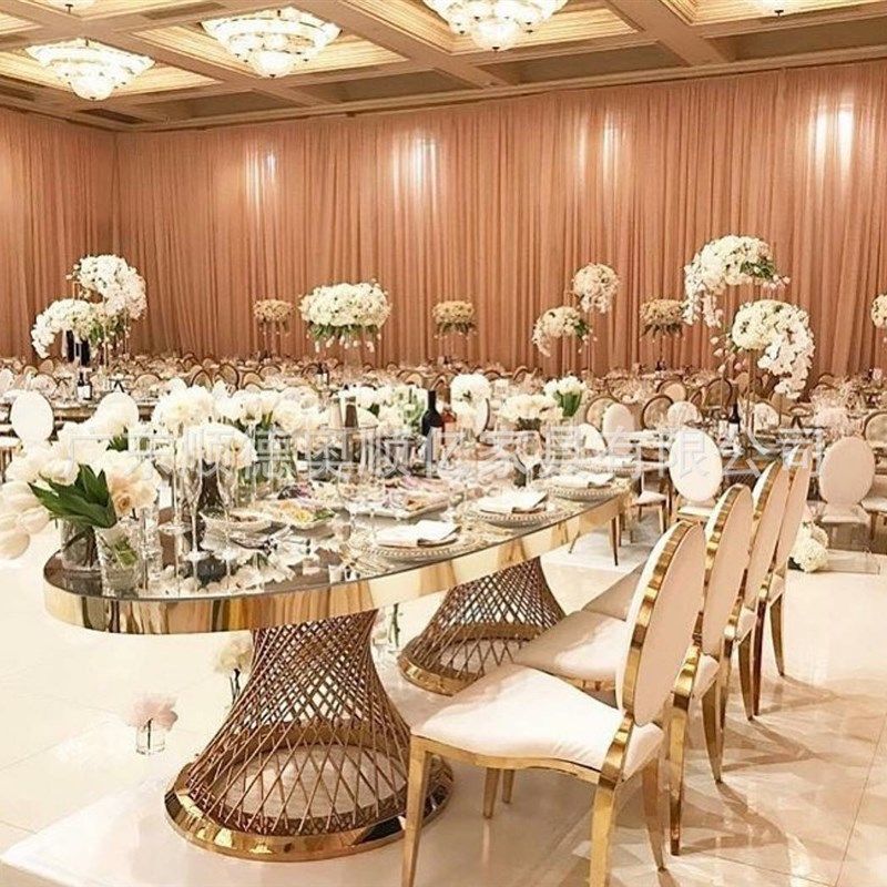 现代时尚不锈钢桌子 耐用婚礼宴会长方形桌