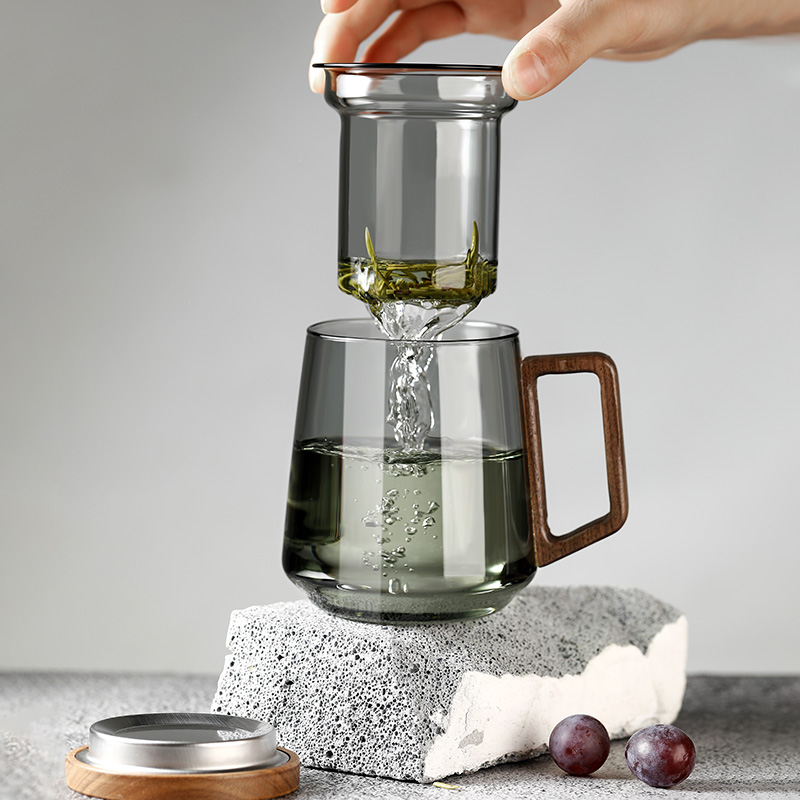 泡茶杯茶水分离男士办公室茶道喝茶杯子个人专用日式玻璃高档水杯