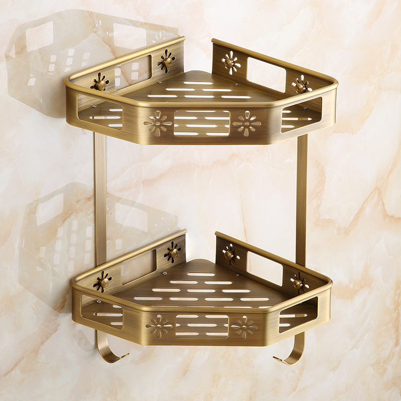 仿古浴室复古浴室铜篮全铜置物架欧D式三角架仿古单层双层转角挂