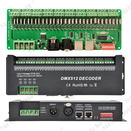 DMX512解码器 30通道 30CH LED 控制器 9-24V DMX 控台 电脑连接