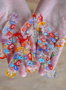 七隐 日式手工 超可爱糖果嵌花玻璃筷子架 玻璃摆件 笔架 纸镇