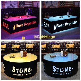 KTV茶几发光钢化玻璃 酒吧清吧不锈钢酒桌吧台个性欧式茶几定制