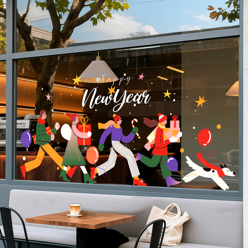 圣诞party玻璃贴纸圣诞节氛围装饰餐厅酒店橱窗新年布置无胶贴画图片