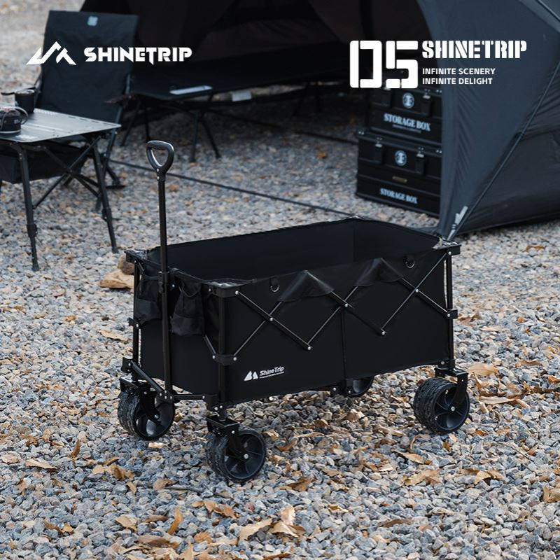 山趣户外黑化露营折叠小推车野餐营地手推拉杆车便携式越野轮推车