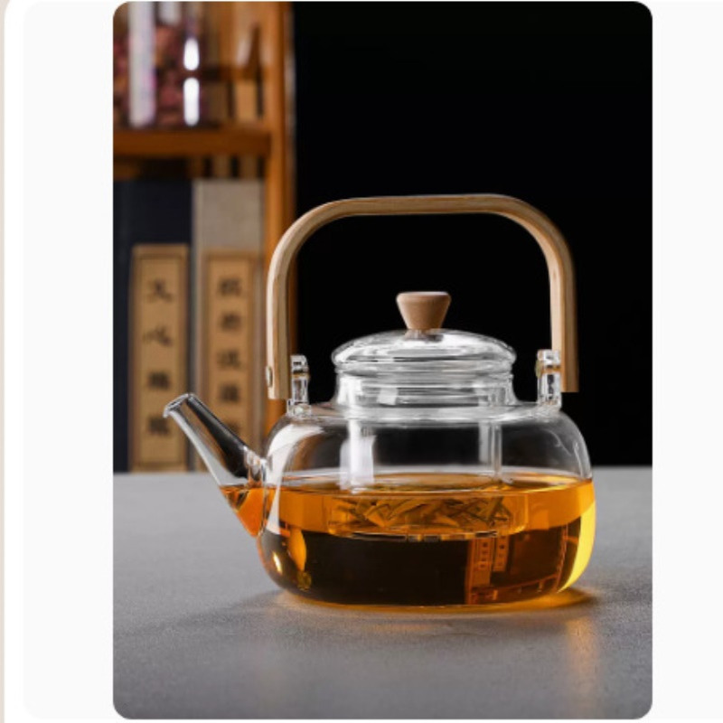 围炉煮茶玻璃茶壶家用过滤泡茶壶加厚竹把提梁电陶炉壶茶具套装