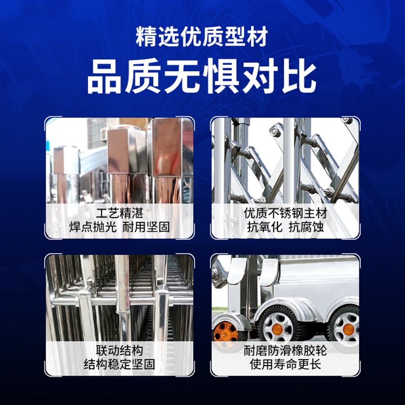 极光不锈钢电动伸缩门工地工厂自动折叠大门遥控庭院收缩推拉门