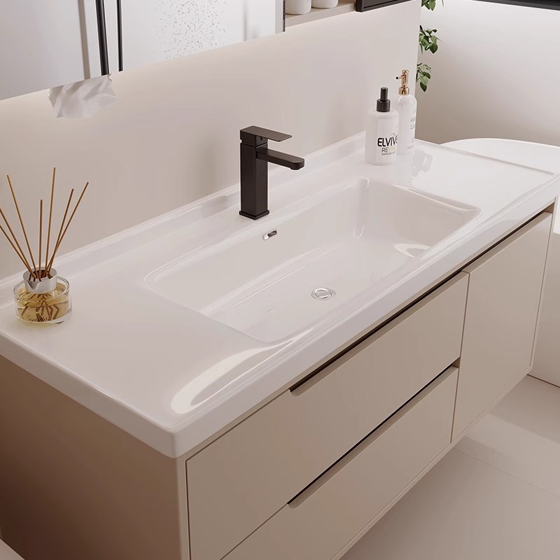 新款奶油风浴室柜陶瓷一体盆64/74CM84/94公分104/114厘米洗漱台
