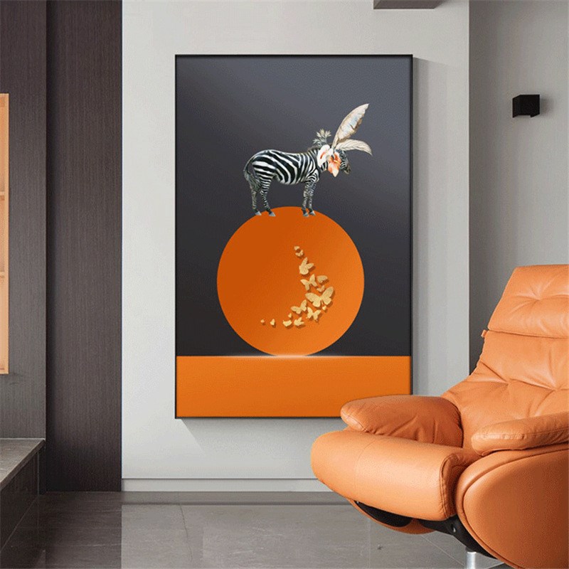 现代简约玄关装饰画大p幅客厅壁画走廊过道墙画竖版玄幻动物挂画图片