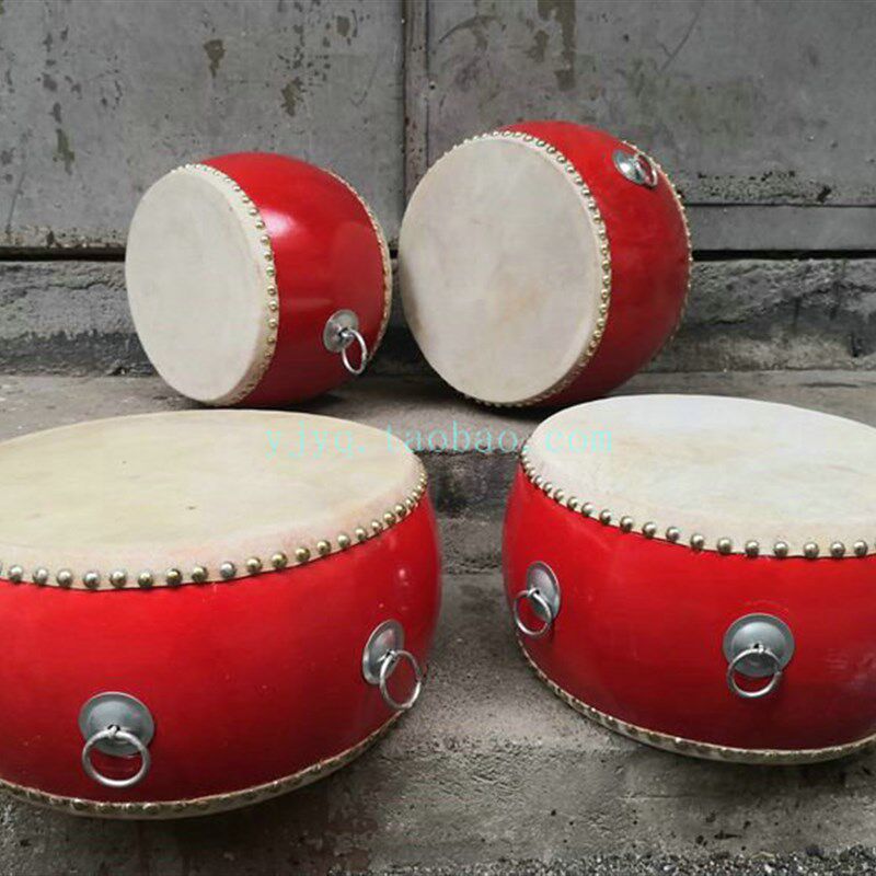 实木牛皮鼓战鼓 7寸8寸9寸10寸红鼓中鼓扁鼓小鼓堂鼓中音鼓低音