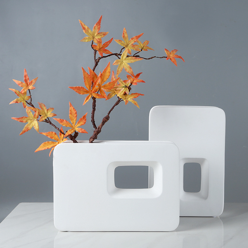 新式家居客厅装饰插花器四方陶瓷花瓶北欧简约工艺品装饰酒店摆件