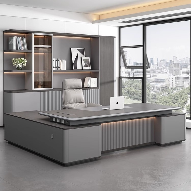 高级感轻奢办公桌老板桌简约现代大班台总裁桌经理桌主管桌椅单人