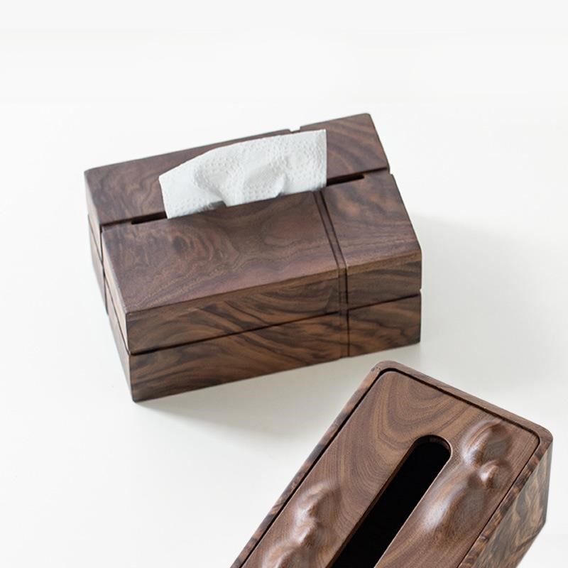 黑胡桃木创意实木纸巾盒家用客厅茶桌摆件木抽纸盒长方形餐巾纸盒