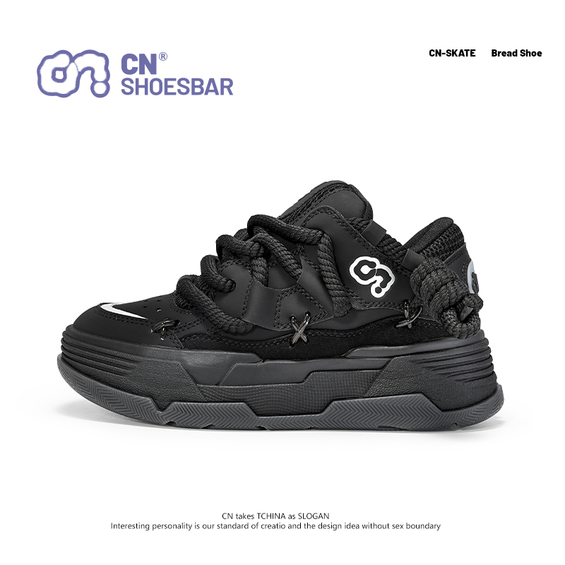 【CN黑武士】黑色老爹鞋女厚底增高面包鞋运动休闲鞋板鞋男女同款