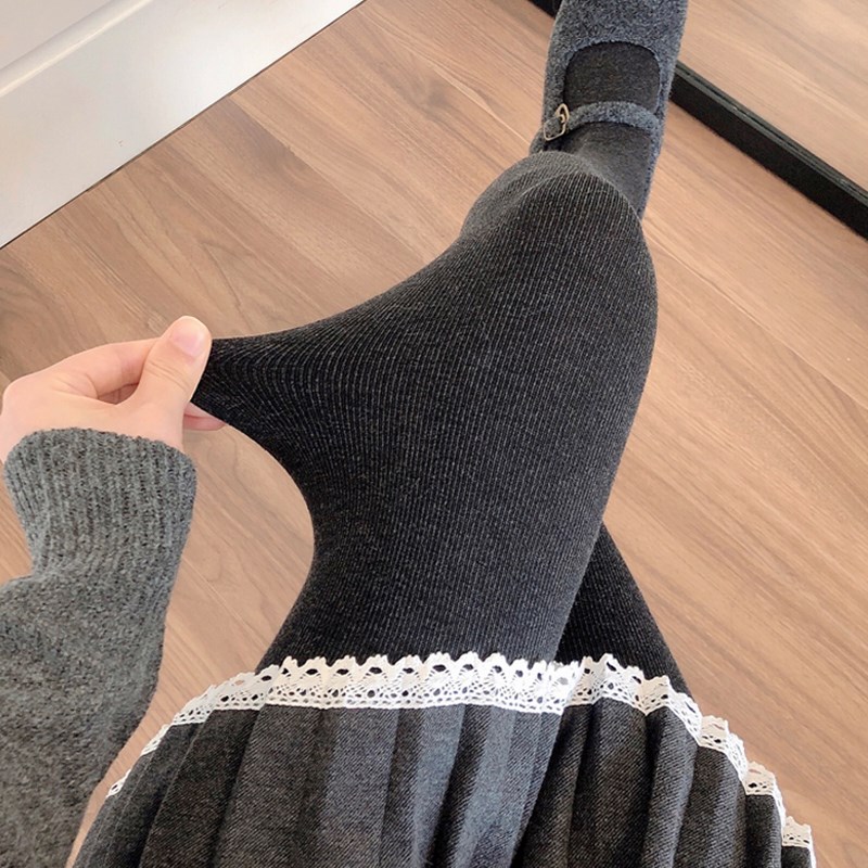 秋冬季黑色加绒打底裤女加厚保暖烟灰色连裤袜竖条纹深灰色踩脚袜