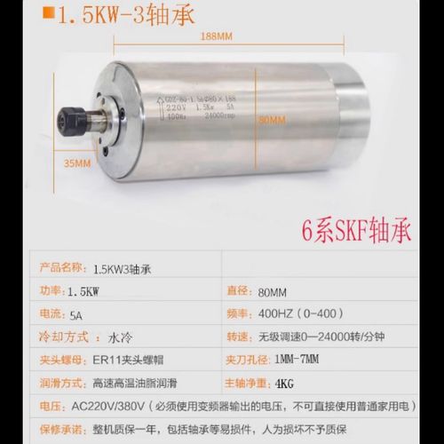 雕刻机主轴电机800/1.5/2.2KW3.0/3.2/4.5/5.5KW昌盛CS高速电主轴