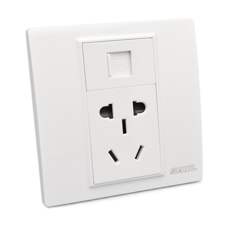 86型墙壁黑色灰色千兆网络6六类屏蔽电脑网线+5五孔电源插座面板