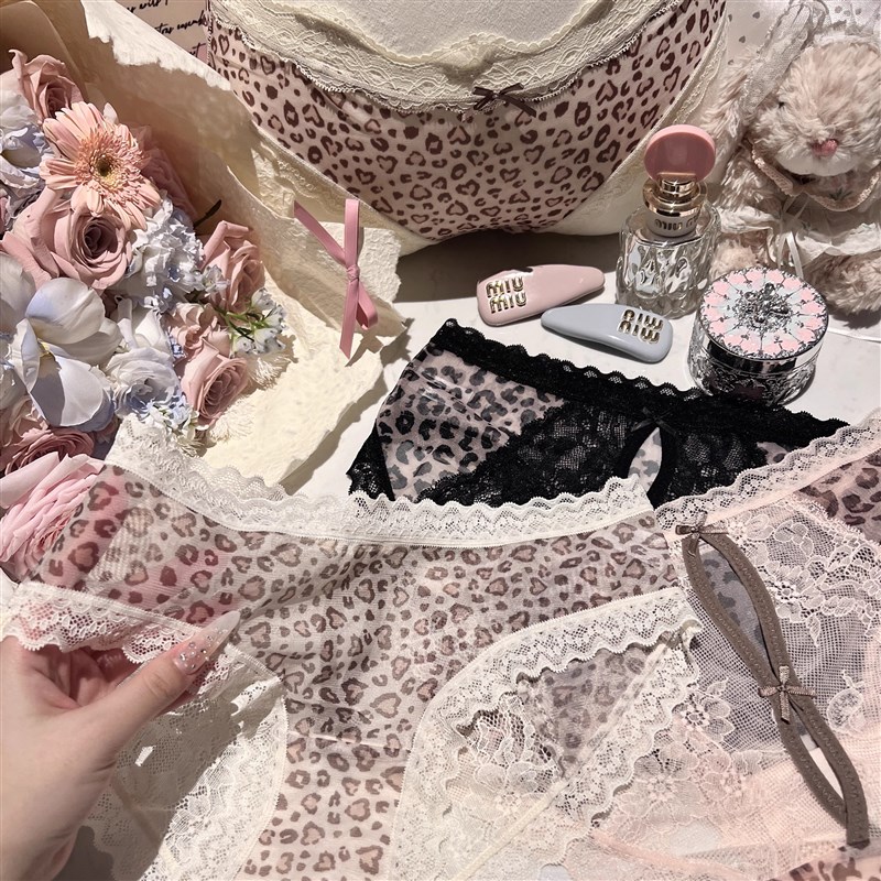 捞捞酱超欲豹纹!!性感欧美透气纯欲三角内裤蕾丝网纱亲肤夏