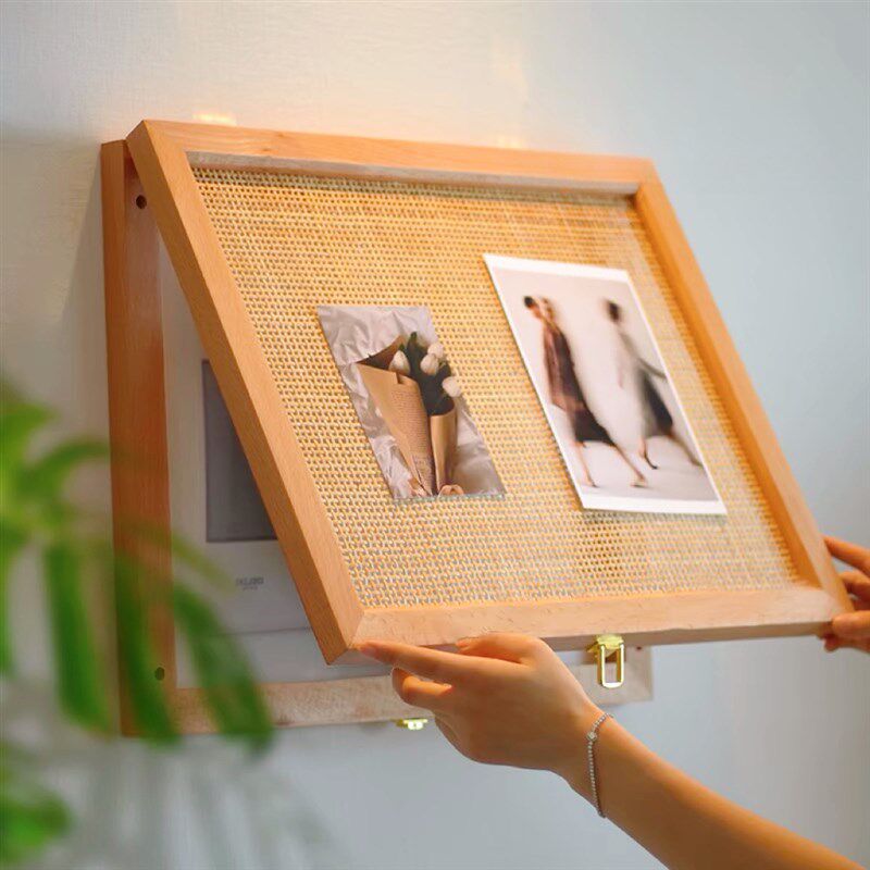 实木藤编电表箱遮挡装饰画带挂钩樱桃木弱电箱遮丑置物架