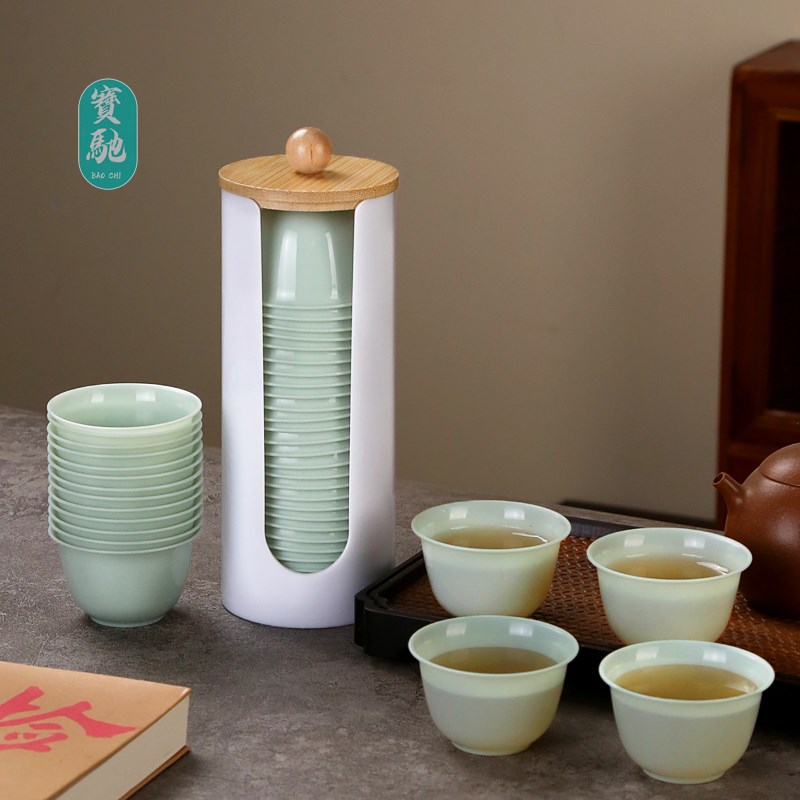 一次性功夫茶杯硬质加厚精致航空小号喝茶品茶杯子带杯架白酒小杯