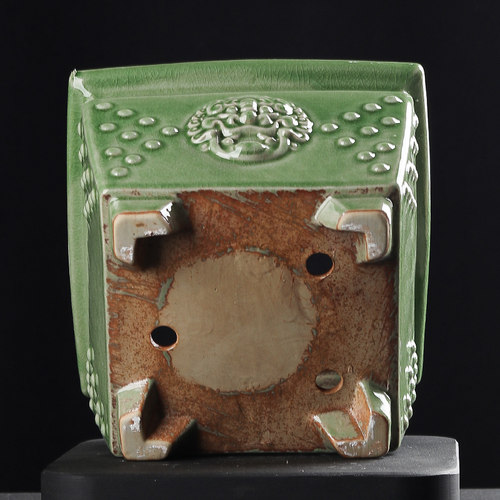 20*20*15cm四方浮雕冰裂大号狮子石湾兽头造景花盆陶瓷绿植盆景盆