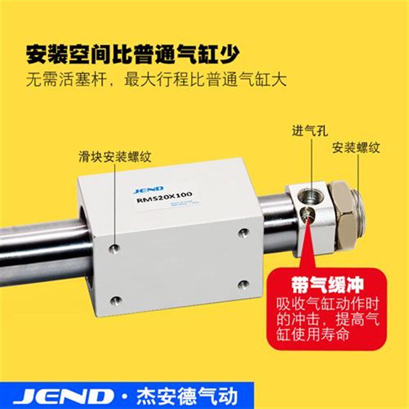 亚德客型磁偶式无杆气缸气缓冲RMS10/16/20/25/32/40-100X200X300