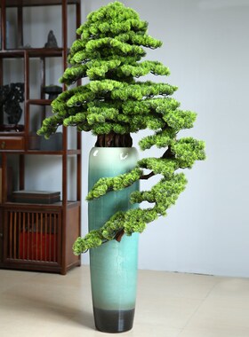 客厅中式摆件落地过道盆景玄关树大型迎客松沙发旁电视柜仿真绿植